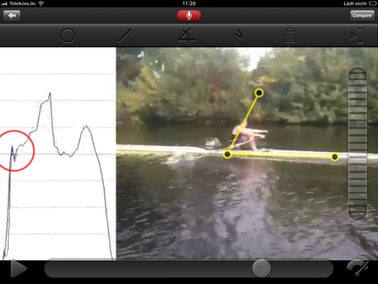 Analyzing the early drive phase of two Rowing Strokes with Ubersense